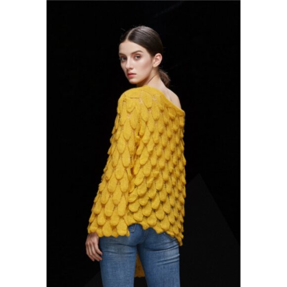 Hers & Mine Off Shoulder 3D Effect Flare Sleeve Loose Fit Sweater Festival Gypsy - Picture 2 of 14